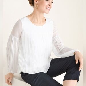 Chico’s BLACK LABEL Black Label Pleated Top White Ivory NWT Size 1 (8/10)